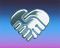 GIF of a rotating icon depicting a handshake forming a heart