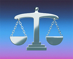 GIF of a rotating icon depicting justice