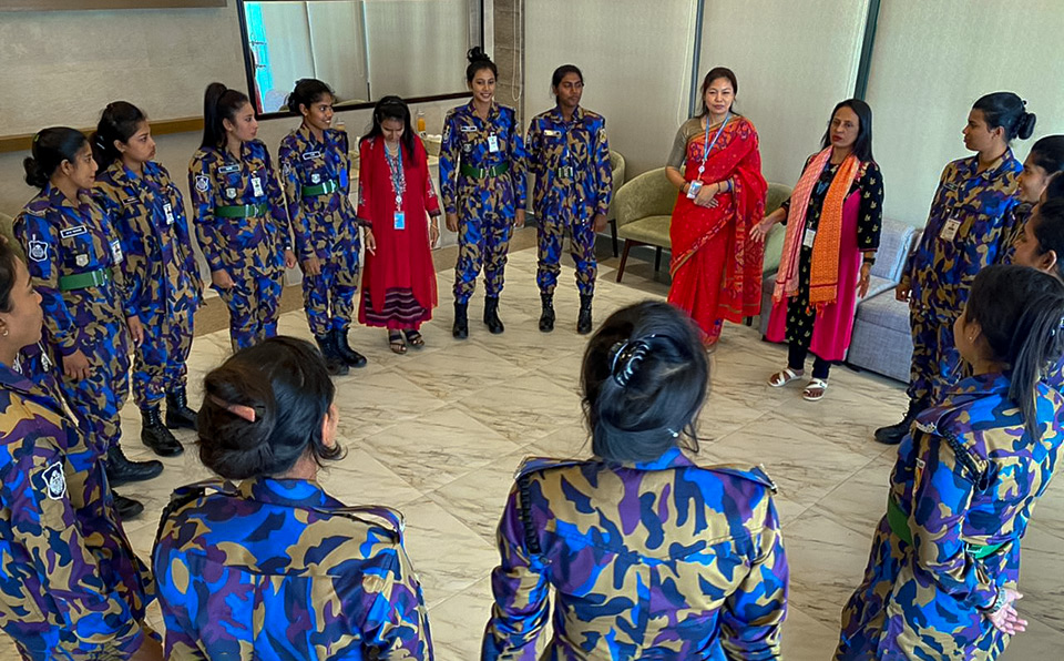 Jane Townsley delivered remote training to police force in Cox’s Bazaar during the COVID-19 pandemic. In a chapter especially included in the Handbook by Townsley, she highlighted the importance of coordination in times of normality and during times of crisis. Taken on 14 March 2021. Photo: UN Women