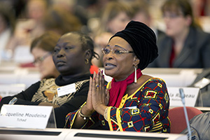 Jacqueline Moudeina, lawyer and human rights advocate, speaks at the conference. Photo credit: EU/Shimera/Alain Rolland