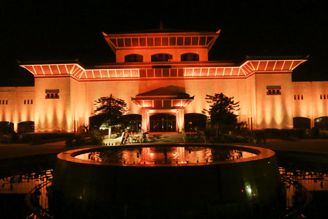 In Kathmandu, Nepal's Parliament building turned orange. Photo: Laxmi Prasad Ngakhusi/UNDP