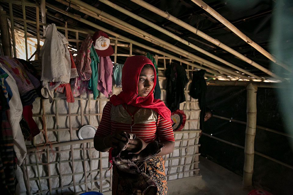 Minara Begum, 22, in her home in Cox's Bazar.
