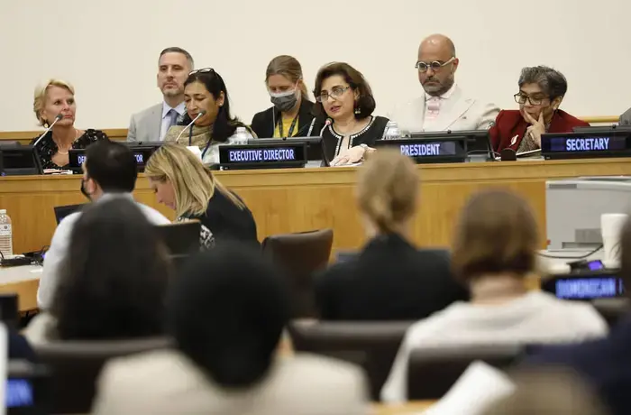 UN Women Executive Director Sima Bahous delivers opening remarks at the UN Women Executive Board annual session, 21 June 2022. Photo: UN Women/Ryan Brown.