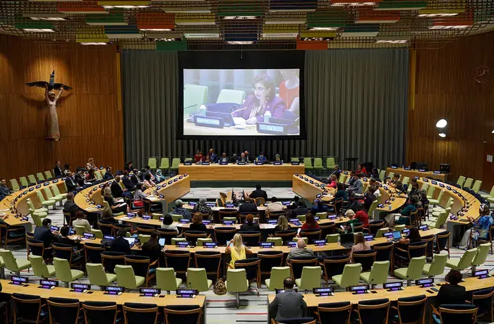 UN Women Executive Director Sima Bahous addresses the inaugural meeting of the UNGA Platform of Women Leaders at UN Headquarters during the 77th session of the UN General Assembly, 20 September 2022. Photo: UN Women/Ryan Brown.