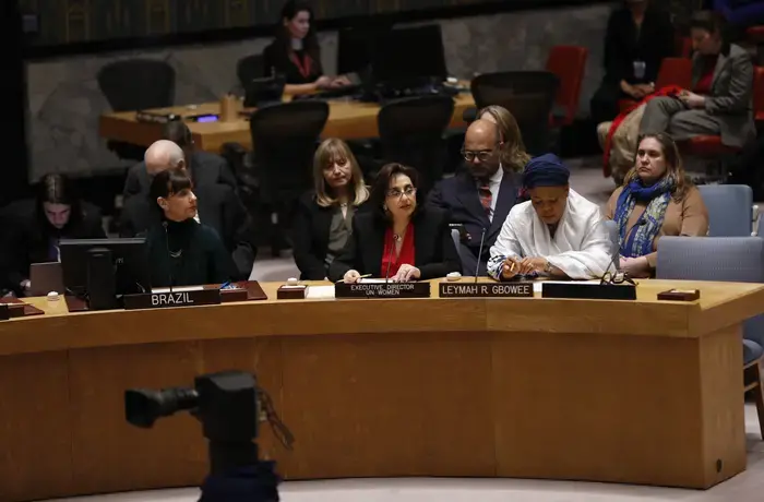 UN Women Executive Director Sima Bahous addresses the Security Council Open Debate: “Women, Peace and Security: Towards the 25th Anniversary of 1325” convened by Mozambique, chaired by Foreign Minister Veronica Macamo, on the eve of International Women’s Day. Photo:  UN Women/Ryan Brown 