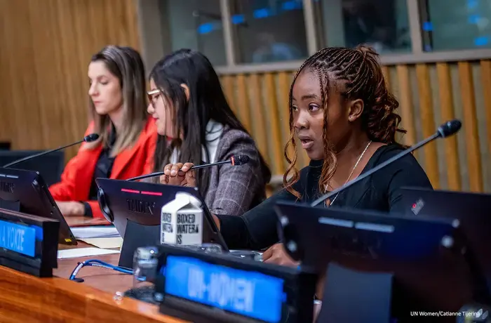 Hawa Yoki advocated for collective effort on the part of governments, private sector organizations, civil society groups and individuals to address the challenges faced by women and girls in technology. Photo: UN Women/Catianne Tijerina