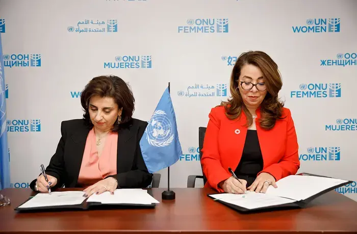 UN Women Executive Director Sima Bahous and UNODC Executive Director Ghada Waly. Photo: UN Women/Ryan Brown