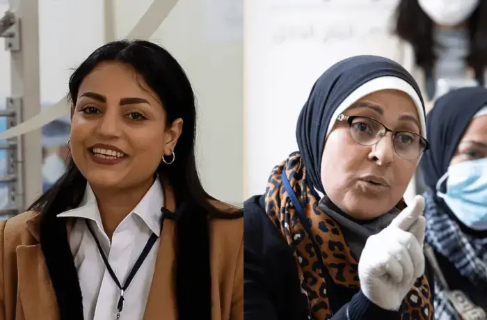Roof and Roots employees Hiba Mohammad Hussein, 34, and Itab Bayoud, 46. Photo: UN Women/Lauren Rooney 