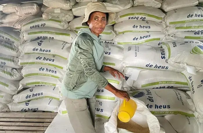 Disebo Makatsa, who received training from UN Women and the Food and Agriculture Organization, is seen on her farm in Free State province, South Africa. 