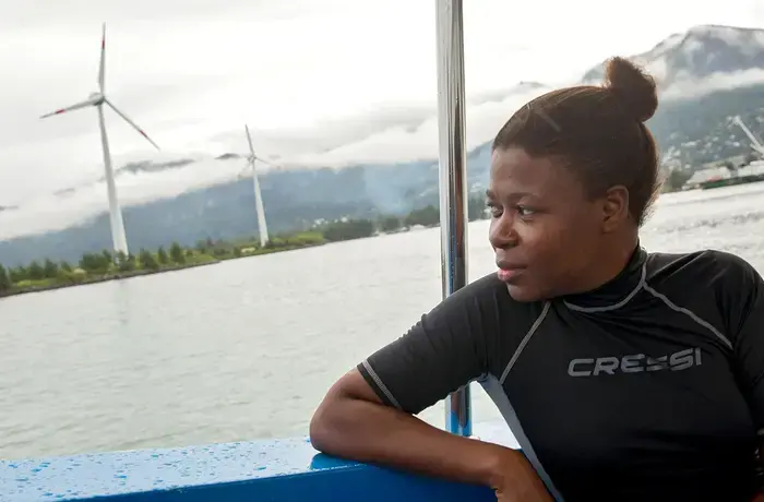 Sylvanna Antat, Marine Research Officer with the Seychelles National Parks Authority, plays a leading role in mapping coral reefs in the waters around Mahe Island in Seychelles.