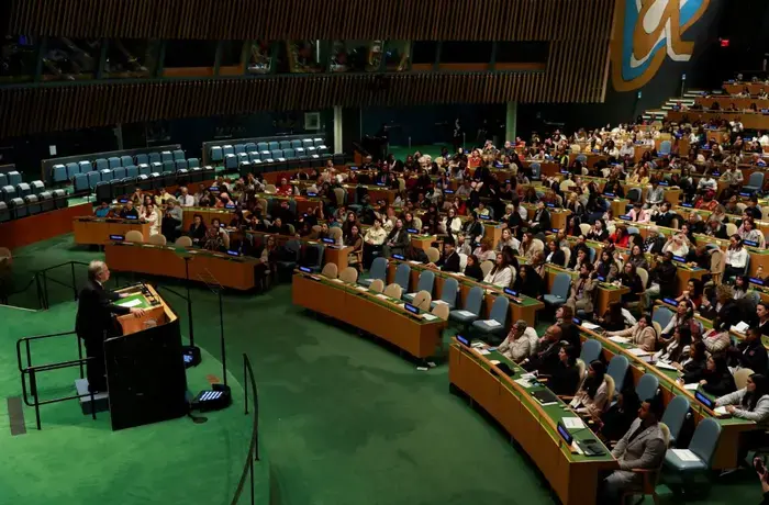 UN Secretary-General António Guterres at CSW69 Townhall Meeting with Civil Society. Photo: UN Women/Ryan Brown
