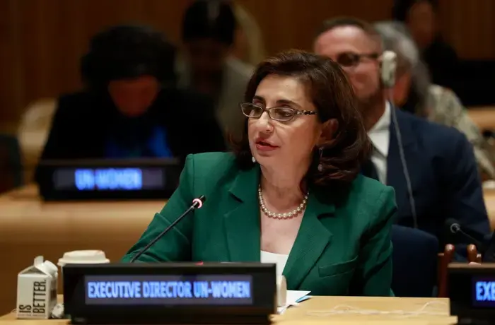 UN Under-Secretary General and UN Women Executive Director Sima Bahous delivers remarks at the 2025 joint meeting of the Executive Boards of UNDP/UNFPA/UNOPS, UNICEF, UN Women and WFP, UN headquarters, 30 May 2025. Photo: UN Women/Ryan Brown.