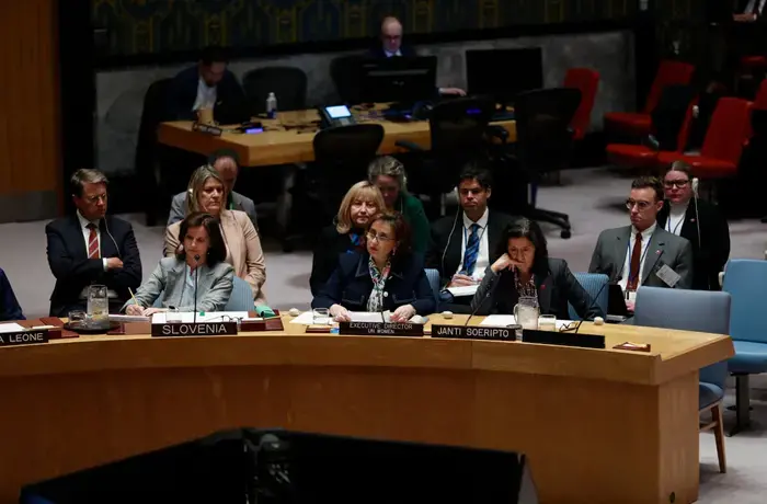 UN Under-Secretary General and UN Women Executive Director Sima Bahous delivers remarks at the UN Security Council high-level open debate on the “Protection of civilians in armed conflict”, 22 May 2025, UN Headquarters. Photo: UN Women/Ryan Brown.