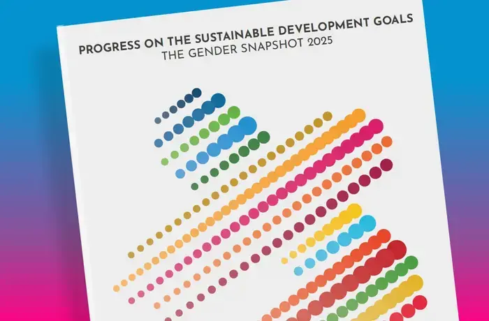 A graphic featuring the cover of the Gender Snapshot 2025 report
