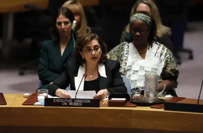 UN Under-Secretary General and UN Women Executive Director Sima Bahous delivers remarks at the UN Security Council meeting on “Women and peace and security” on 6 October 2025, UN headquarters. Photo: UN Women/Ryan Brown.