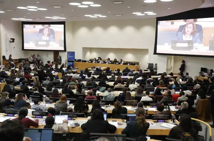 UN Women Executive Director Sima Bahous delivers remarks at the CSW high-level meeting on the occasion of the 5th anniversary of the Group of Friends for the Elimination of Violence against Women and Girls, 12 March 2026, UN Headquarters. Photo: UN Women/Ryan Brown.