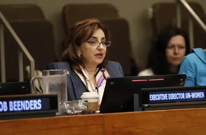 UN Women Executive Director Sima Bahous at the Commission on the Status of Women High-Level Meeting on Violence against Women and Girls (morning session), on 12 March 2026, at UN Headquarters. Photo: UN Women/Ryan Brown.