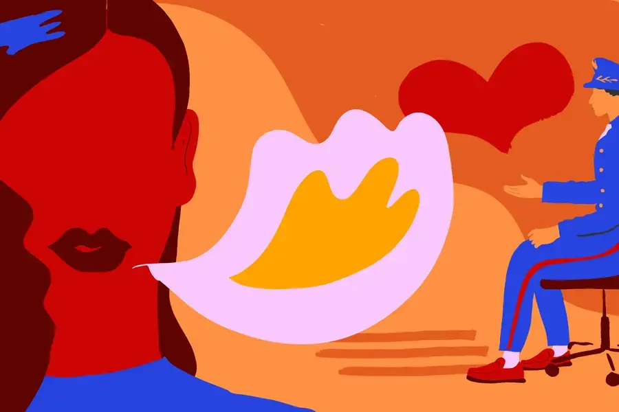 an illustration showing a woman survivor sharing her story of abust. 