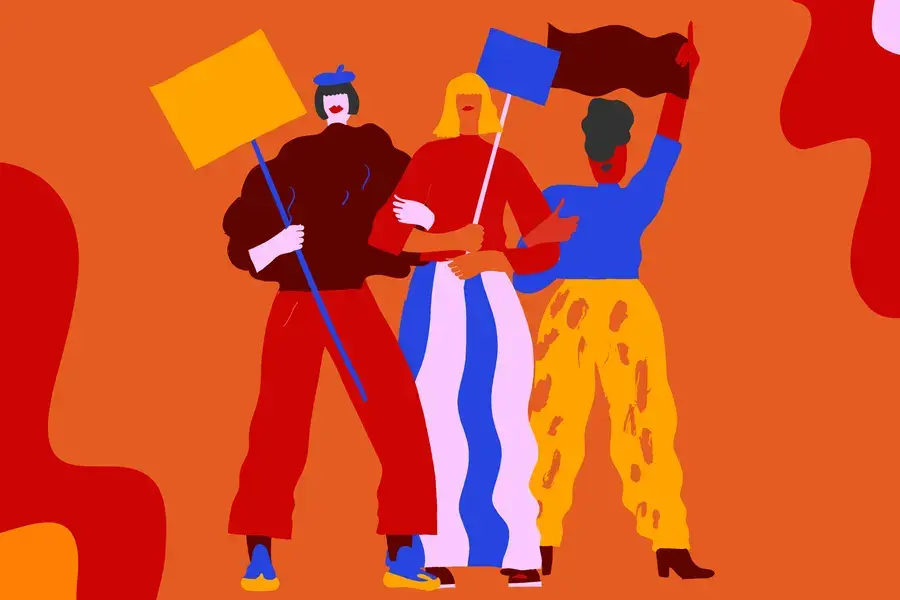illustration of three activists holding protest signs