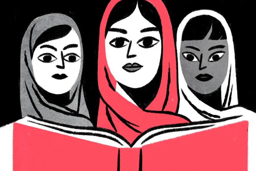 Illustration depicting Afghan women reading. Illustrator: Anina Takeff.
