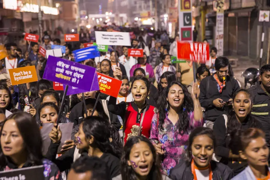 Hundreds gather in Janakpur, Nepal in December 2019 to take part in a Women's March. Photo: UN Women/Uma Bista