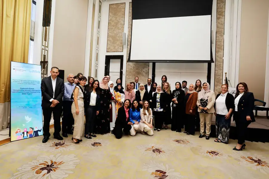 Participants at the UN Women-organized outreach event “Strengthening Women’s Participation and Influence in Peace Processes in the MENA Region,” held on 29 June 2022, in Amman, Jordan. Photo: UN Women/Alaa .I Atawneh 