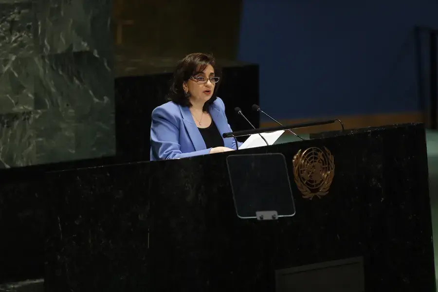 Ms. Sima Bahous, UN Under-Secretary-General and Executive Director of UN Women, delivers her opening statement to the 67th Session of the Commission on the Status of Women in the General Assembly Hall at United Nations Headquarters in New York, 6 March 2023. Photo: UN Women/Ryan Brown 