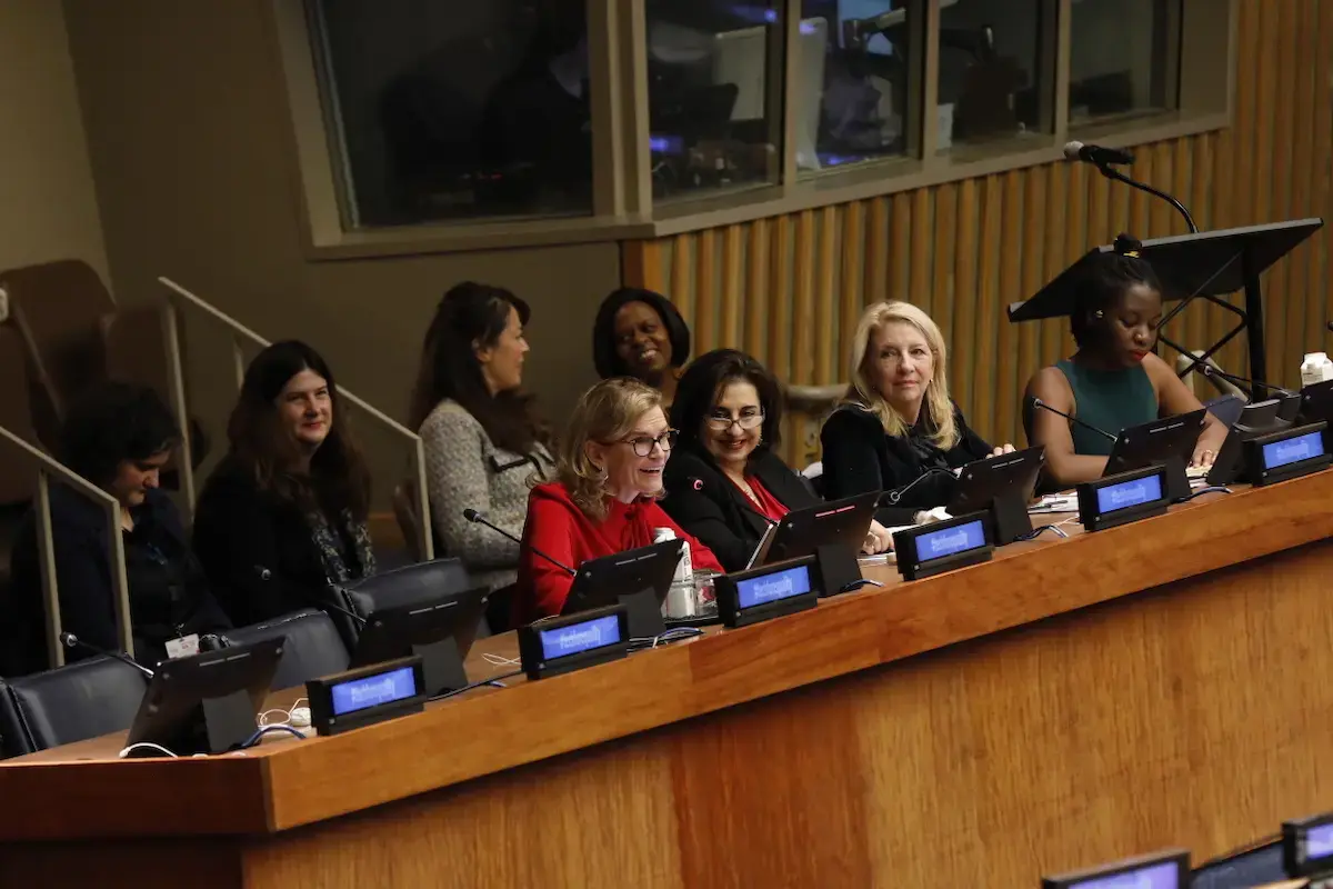 Ms. Doreen Bogdan-Martin, Secretary-General of the International Telecommunication Union; Ms. Sima Bahous, Executive Director of UN Women; Ms. Catherine Russell, Executive Director of UNICEF; Action Coalition Youth Leader Esther Mwema from Digital Grassroots. Photo: UN Women/Ryan Brown