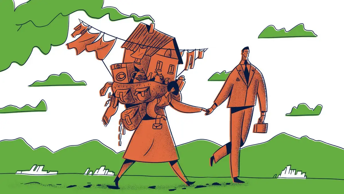 Illustration depicting the unequal distribution of unpaid work. 