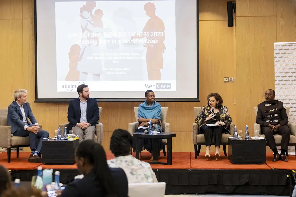 UN Women Executive Director Bahous at the launch of the State of the World’s Fathers 2023 report. Photo: UN Women/Emmanuel Rurangwa