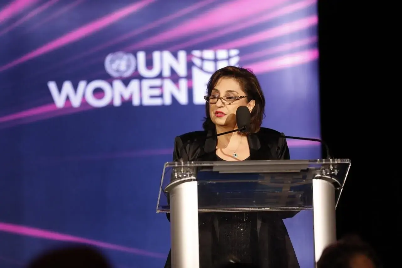 UN Women Executive Director Sima Bahous delivers remarks at the HeForShe Summit 2024, 10th Anniversary Gala Dinner, Guastavino’s, New York City, 24 September 2024. Photo: UN Women/Ryan Brown.
