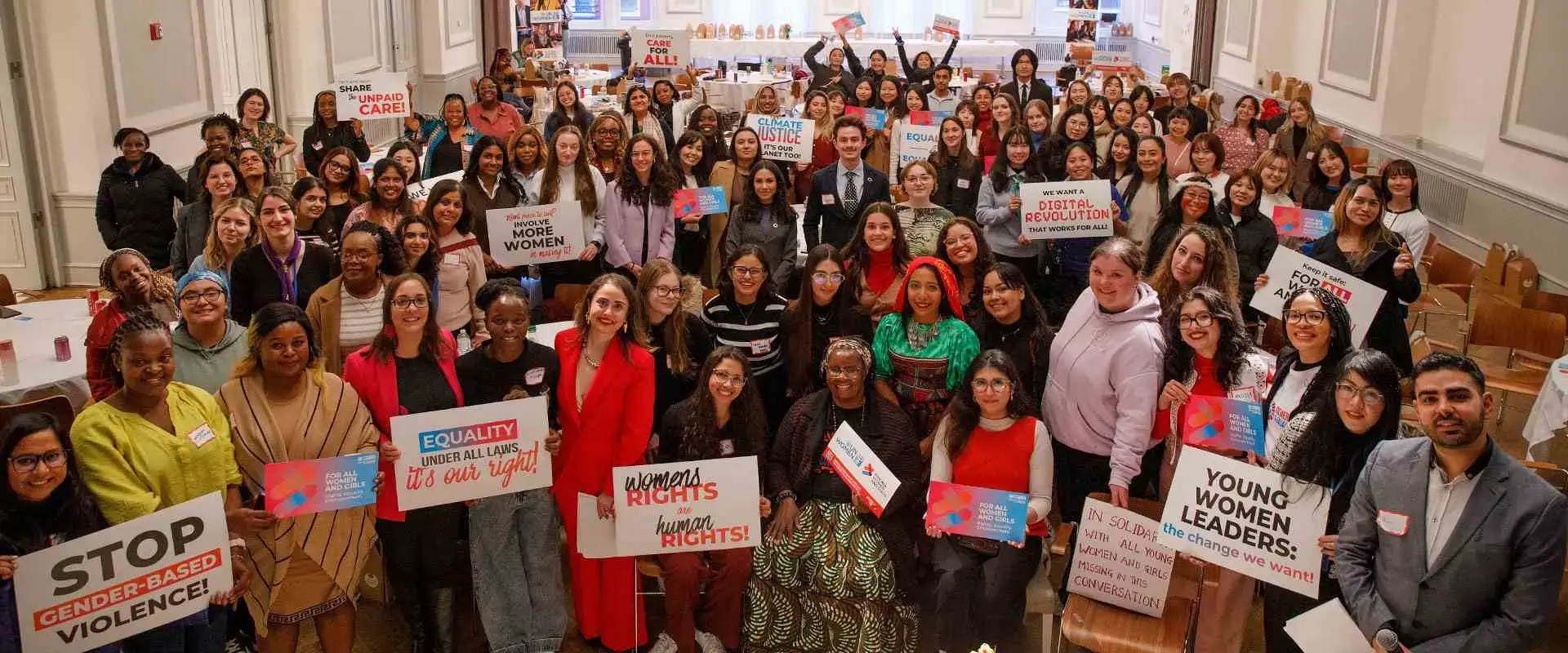 Young gender equality activists at the CSW69 Youth Forum in New York, March, 2025. Photo: UN Women/Ryan Brown