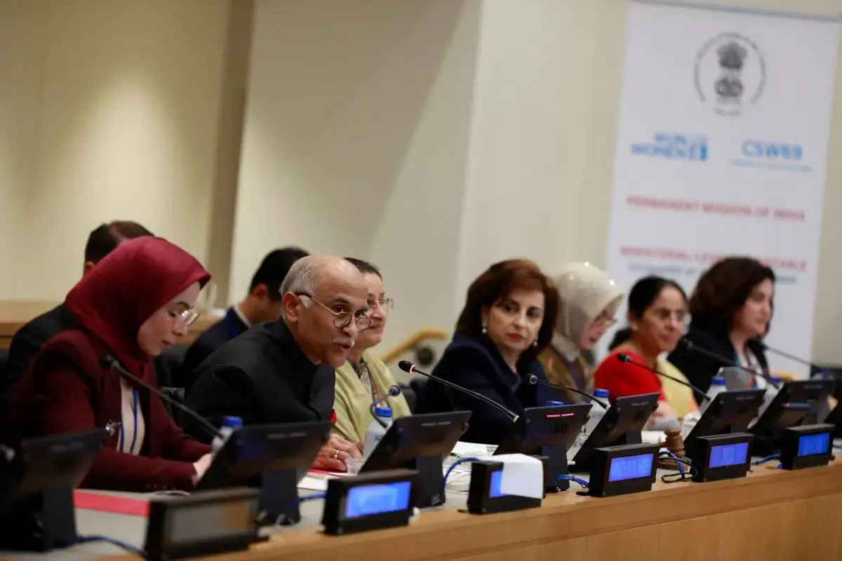 High-level panellists speak at the Ministerial Roundtable on Digital and Financial Inclusion for Women's Empowerment. Photo: UN Women/Ryan Brown