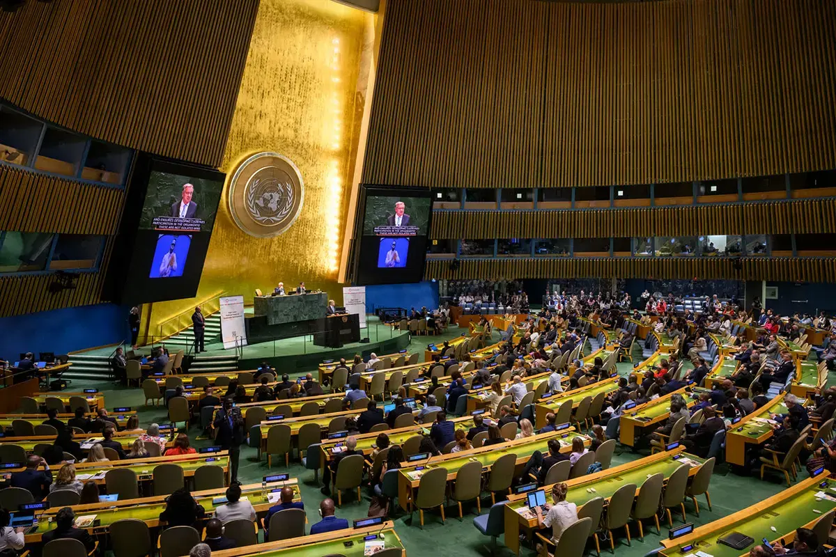 A wide view of the UN General Assembly Hall during HLPF