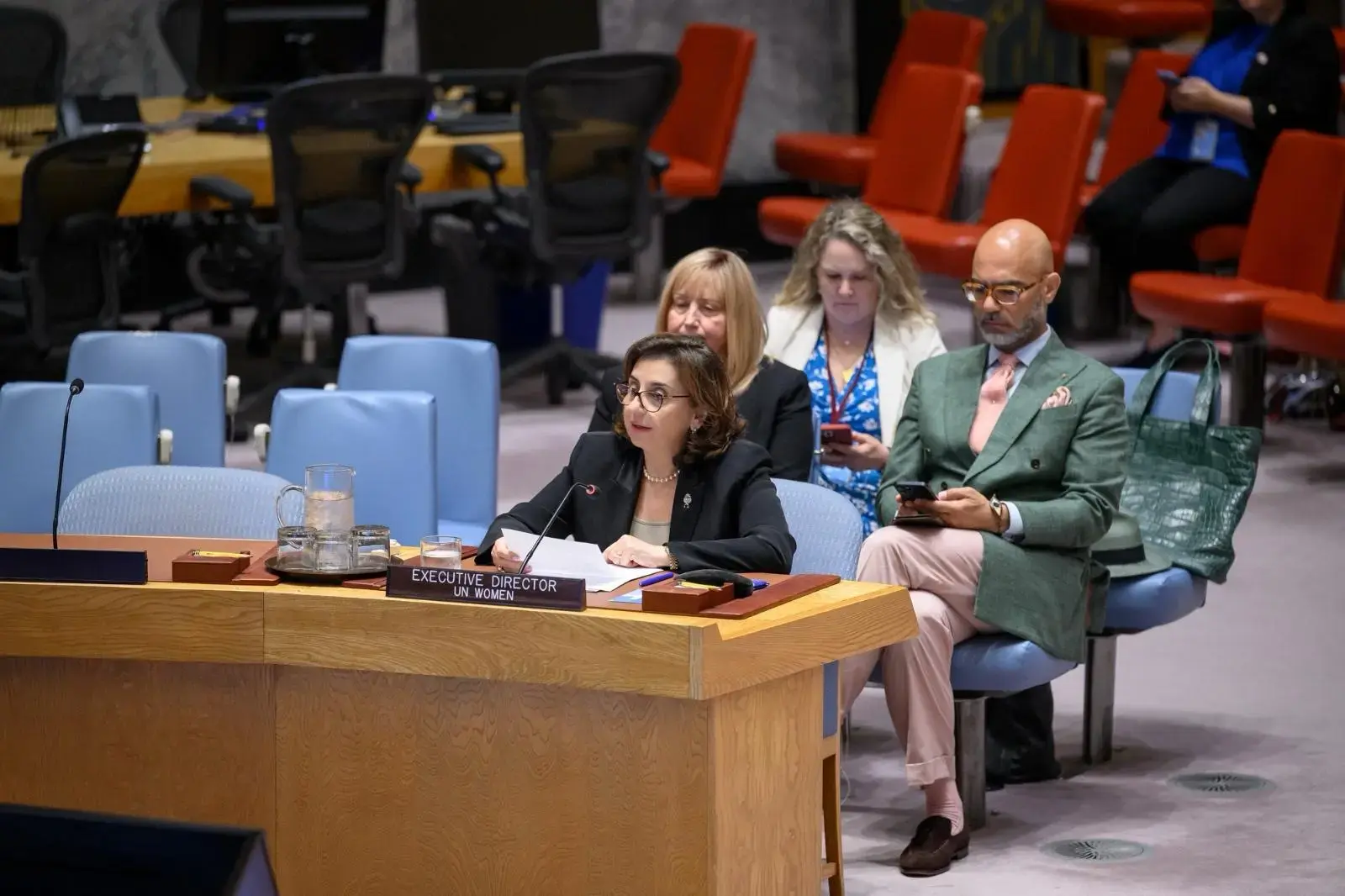 UN Women Executive Director Sima Bahous delivers address at the UN Security Council Briefing, 7 August 2025, UN Security Council, UN headquarters. Photo: UN Photo / Loey Felipe.