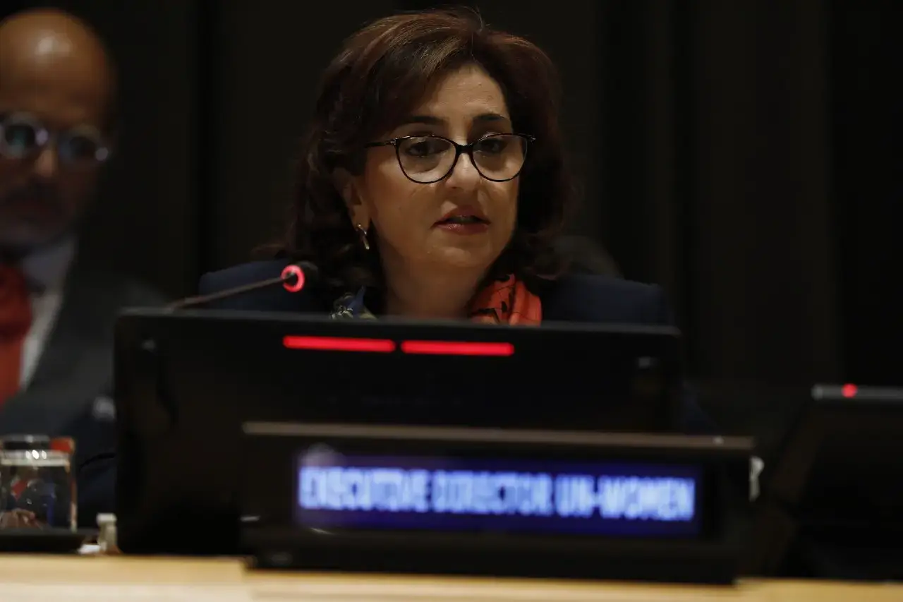UN Women Executive Director Sima Bahous delivers remarks at the official United Nations commemoration of the International Day for the Elimination of Violence against Women, 25 November 2025, UN Headquarters. Photo: UN Women/Ryan Brown.