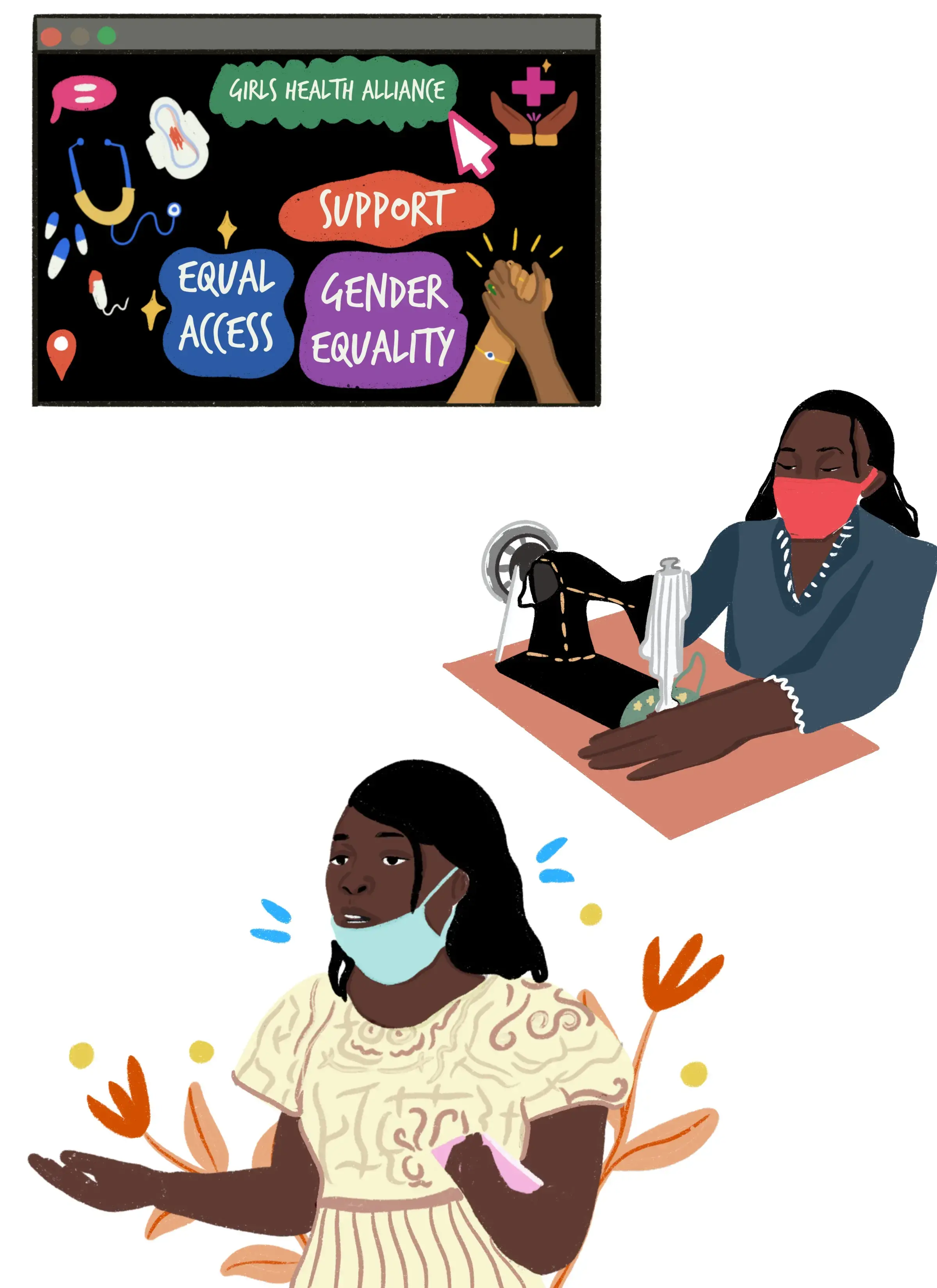 Illustration of Pauline Gartor, 26, from Liberia. Credit: UN Women/Ipsita Divedi