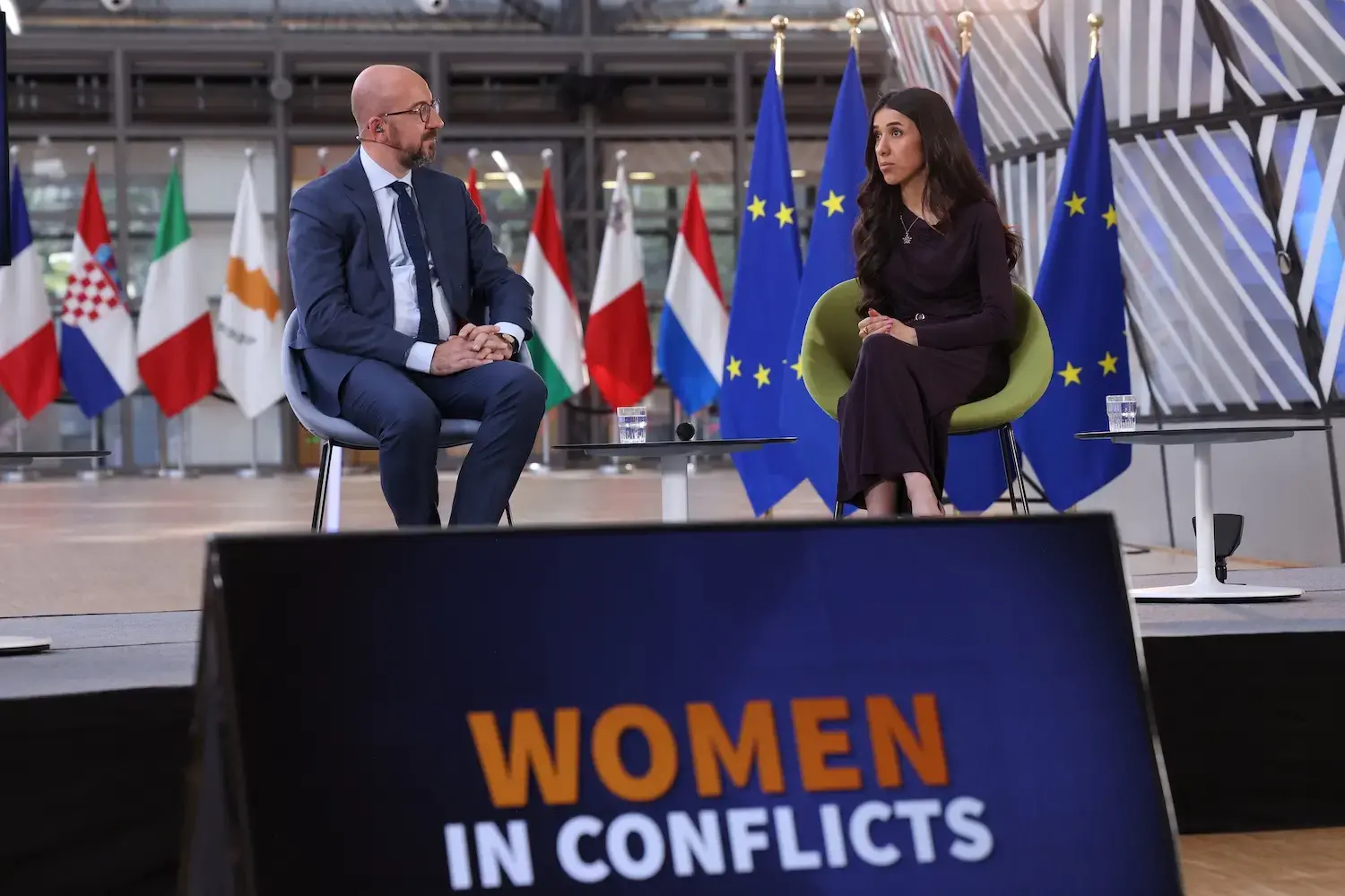 European Council President Charles Michel and Nobel Peace Prize laureate Nadia Murad. Photo: European Union
