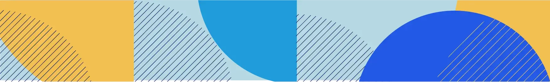 Banner with geometric figures and shapes in blue and yellow.