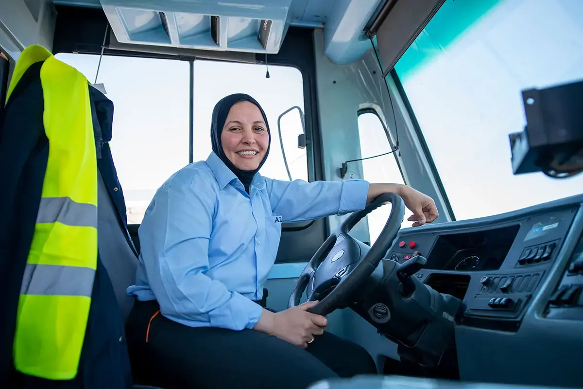 A woman bus driver in Morocco. Photo: UN Women/Bakir Mohammed.