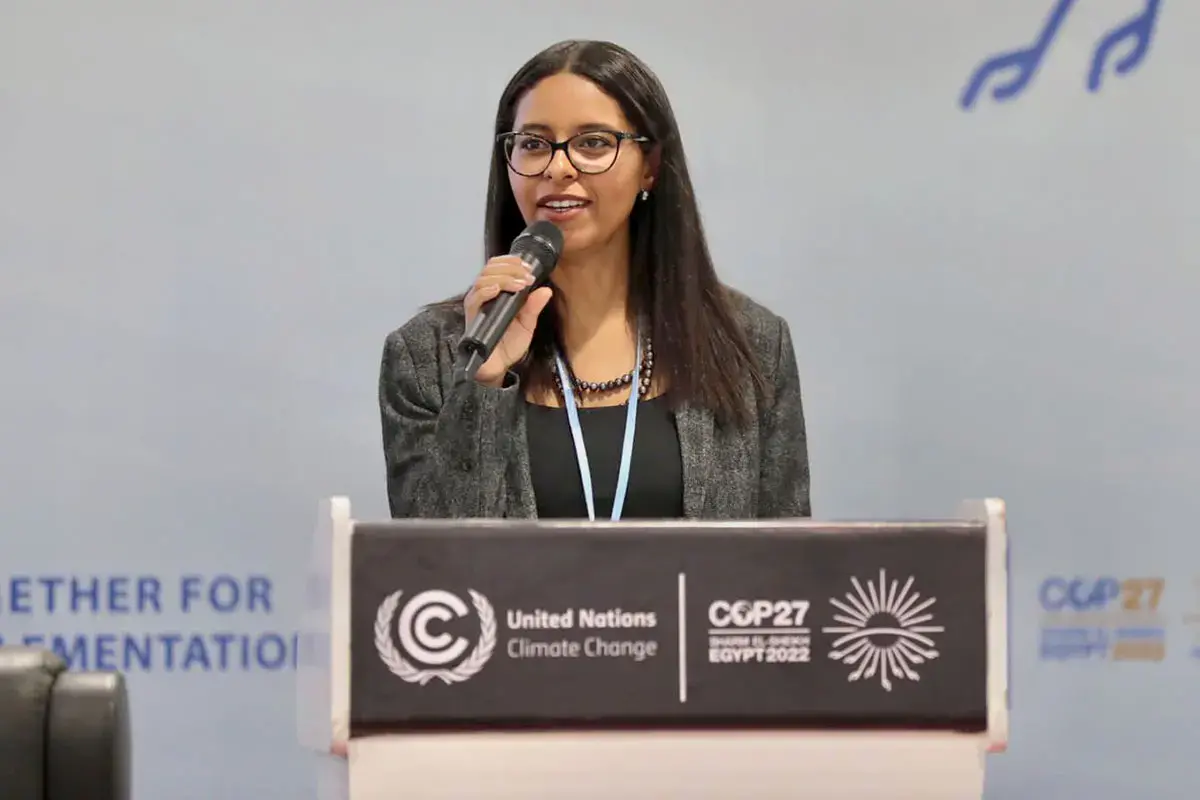 Samira Rashwan speaking at an event. Photo: Courtesy of Samira Rashwan