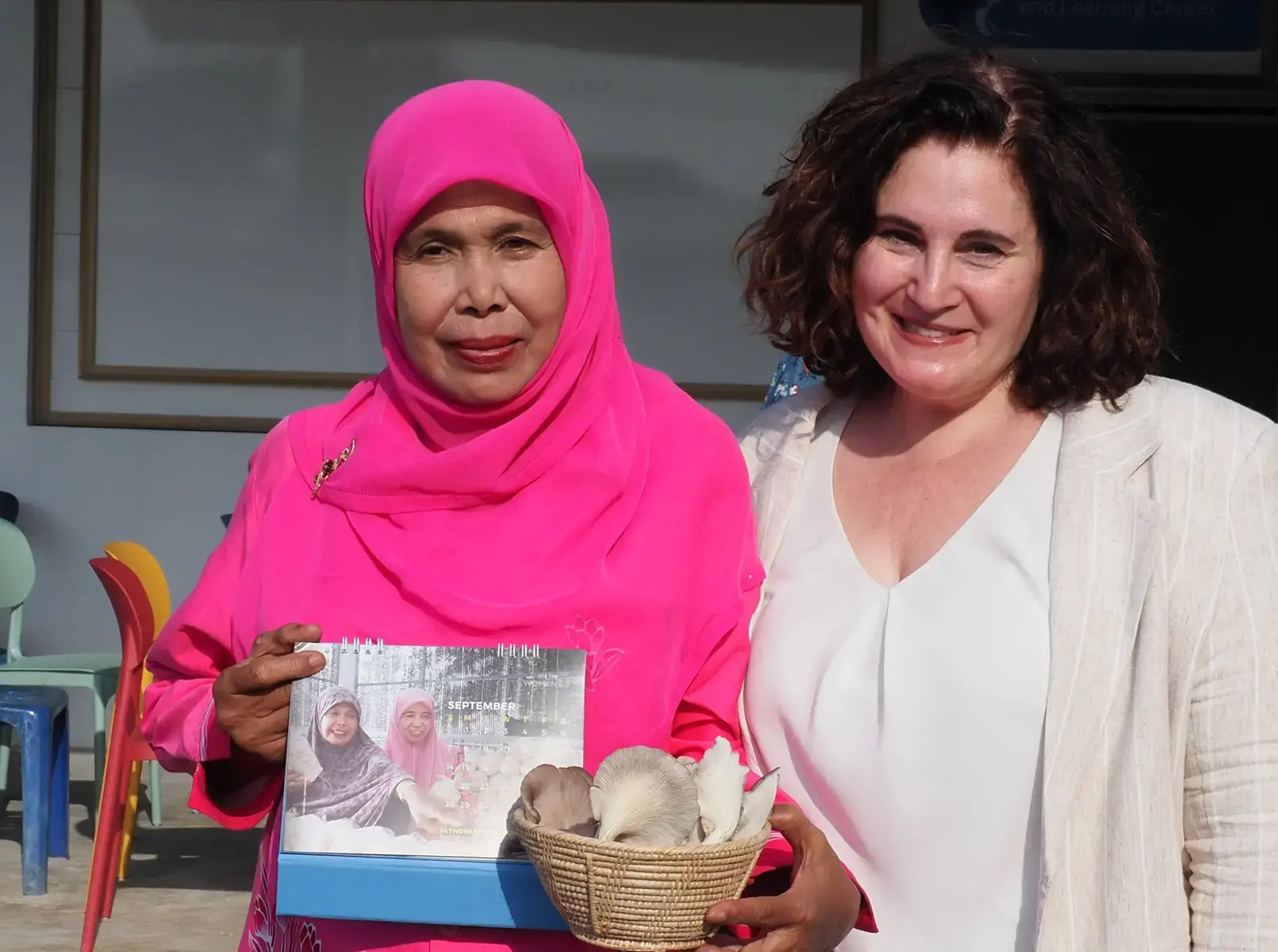 (L-R) Featured in the calendar, Civic Women’s Soraya Jamjuree with Christine Arab, UN Women Regional Director for Asia and the Pacific in Pattani province, Thailand. 