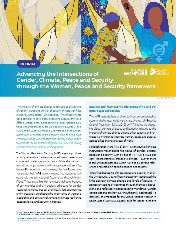 Advancing the intersections of gender, climate, peace, and security through the women, peace and security framework – In brief
