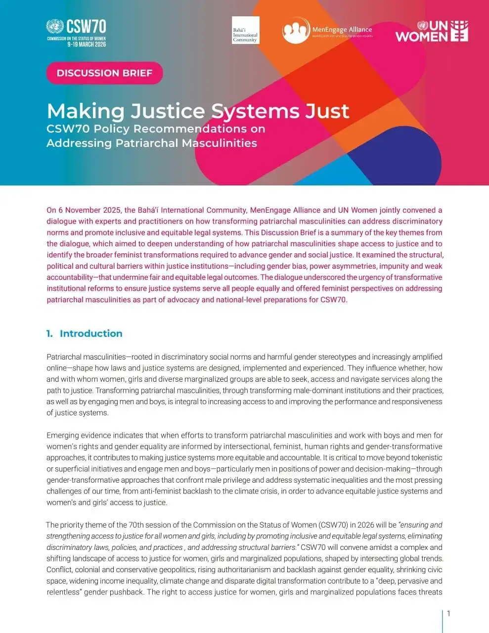 Making justice systems just: CSW70 policy recommendations on addressing patriarchal masculinities