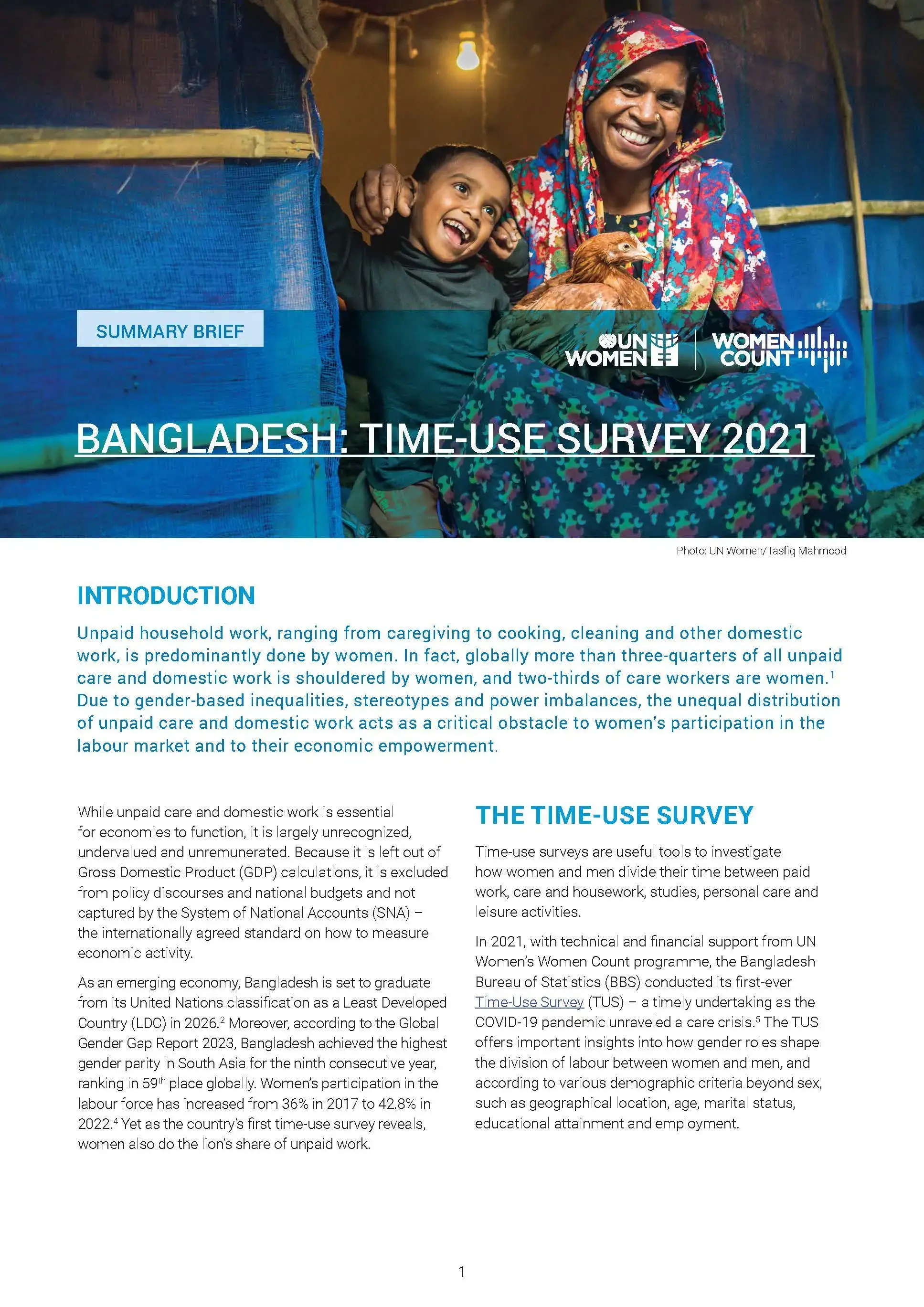 Summary brief: Bangladesh time-use survey 2021 cover image
